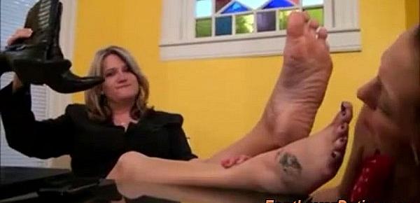  Naughty girl licks mature feet